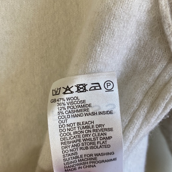 Reiss Cashmere Blend Bella Colorblocl Hooded Sweater Beige White - Picture 5 of 6